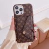 Louis Vuitton iPhone 16 Pro Max Leather Case with Card Holder Wallet Brown LV Logo Luxury Phone Case for iPhone 16