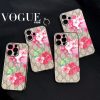Gucci iPhone 17 16 Pro Max Leather Case Red Flowers Bloom Floral