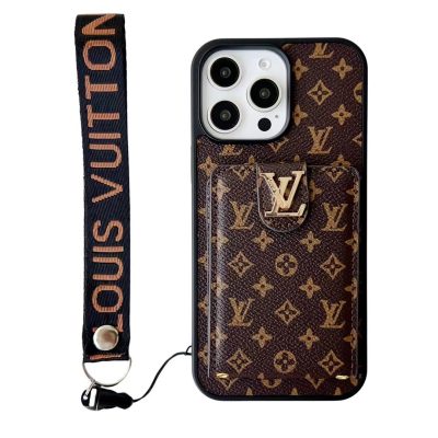 Louis Vuitton iPhone 16 Plus 15 14 Pro Max Leather Case With Stuff Holder