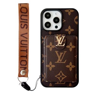 Louis Vuitton iPhone 16 15 14 Pro Max Leather Case With Stuff Holder