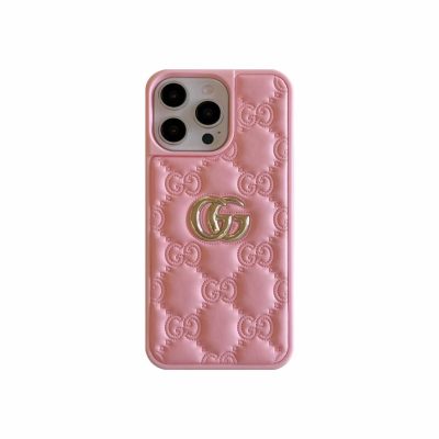 Pink Case Gucci iPhone 15 Pro Max Leather GG Logo Phone Case