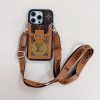Louis Vuitton iPhone 17 16 15 14 13 Pro Max Case With Leather Card Holder and Shoulder Strap