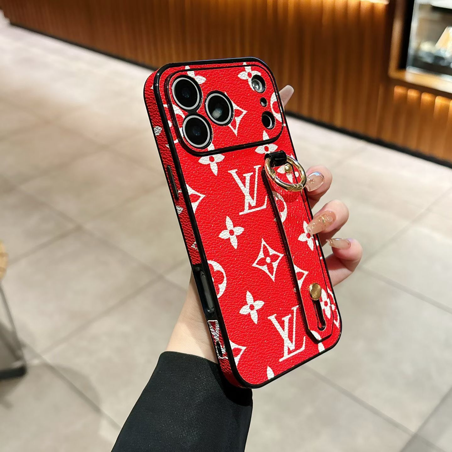 Red Louis-Vuitton iPhone 17 16 Pro Max LV Leather Case With Handle