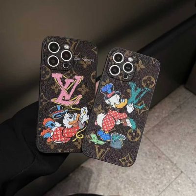 Louis-Vuitton iPhone 17 Pro Max Leather Case LV Cover Cartoon Disney-Design – iPhone 16 Pro Max / iPhone 15 Pro Max Leather Phone Case