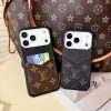 Louis-Vuitton iPhone 17 Pro Max Leather Case with Card Holder Wallet LV Cover – Brown / Black iPhone 16 Pro Max Leather Wallet Case