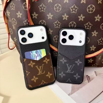 Louis-Vuitton iPhone 17 Pro Max Leather Case with Card Holder Wallet LV Cover – Brown / Black iPhone 16 Pro Max Leather Wallet Case