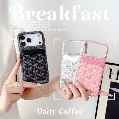 Goyard-Paris iPhone 17 / 16 Pro Max Leather Case with Card Holder Wallet – Premium Leather Protective Wallet Phone Case