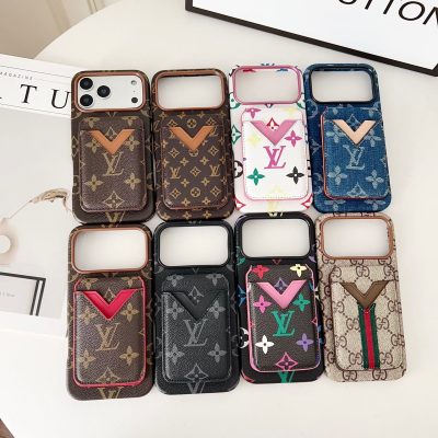 Louis-Vuitton iPhone 17 Pro Max Leather Case with Card Holder Wallet LV – iPhone 16 Pro Max / iPhone 15 Pro Max Luxury Leather Phone Cover