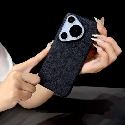 Black-Louis Vuitton LV iPhone 17 Pro Max Leather Case Cover – Luxury Leather iPhone Case