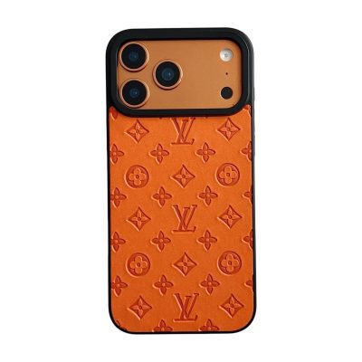 Orange Louis-Vuitton iPhone 17 Pro Max Leather Case Cover – Luxury LV Leather iPhone Case