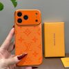 Louis-Vuitton iPhone 17 Pro Max Leather Case with Card Holder Wallet – Orange