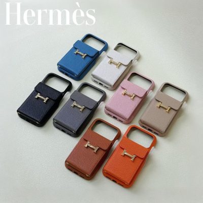 Hermes-Style iPhone 17 / 16 Pro Max Leather Case with Card Holder Wallet