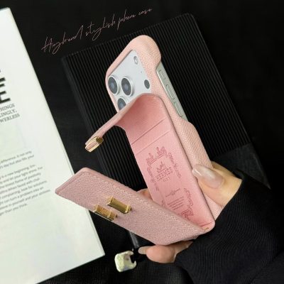 Pink Hermes-Style iPhone 17 Pro Max Leather Case with Card Holder Wallet – Premium Leather