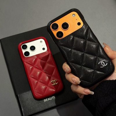 Black and Red Chanel-CC iPhone 17 Pro Max Leather Case Cover – iPhone 16 Pro Max Luxury Leather Phone Case