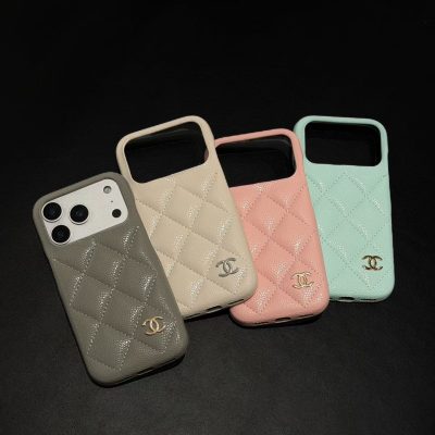 Chanel-CC iPhone 17 Pro Max Leather Case Cover – iPhone 16 Pro Max Luxury Leather Phone Case (Brown, Kaki, Pink, Blue)