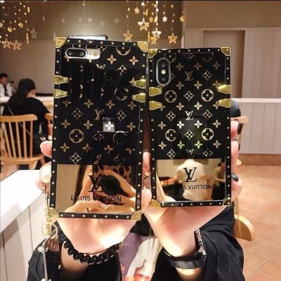 LV Mirror iPhone 17 Pro Max Case Trunk Design –Louis Vuitton Style Glass Mirror Phone Case Cover, Luxury TPU Plating PU Leather Case