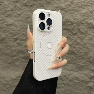 White Apple Logo iPhone 17 Air & iPhone 17 Pro Max Case – MagSafe Frosted Glass iPhone 16 Pro Max Case Cover with Honeycomb Cooling Design