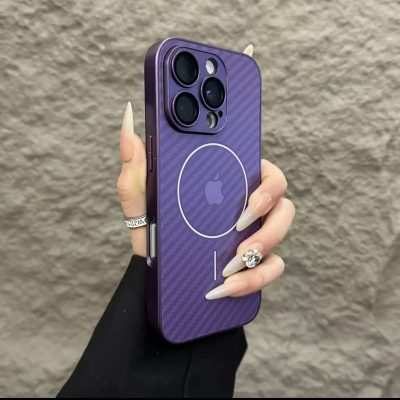 Purple Apple Logo iPhone 17 Air Case with MagSafe – iPhone 17 Pro Max / iPhone 16 Pro Max Frosted Glass Phone Case Cover, Honeycomb Heat Dissipation