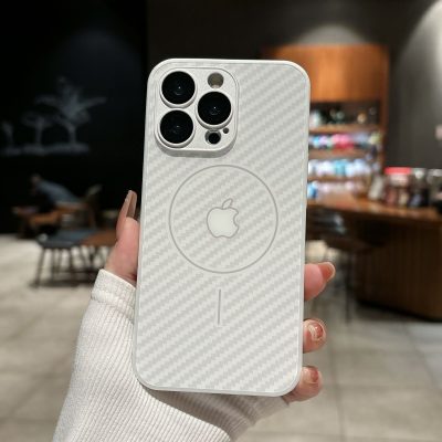 White Apple Logo iPhone 17 Air Case with MagSafe – iPhone 17 Pro Max / iPhone 16 Pro Max Frosted Glass Phone Case Cover, Honeycomb Heat Dissipation