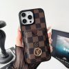Louis Vuitton-Paris iPhone 17 16 Pro Max Leather Case with Card Holder  Wallet – Gold LV Logo Leather Protective Phone Cover