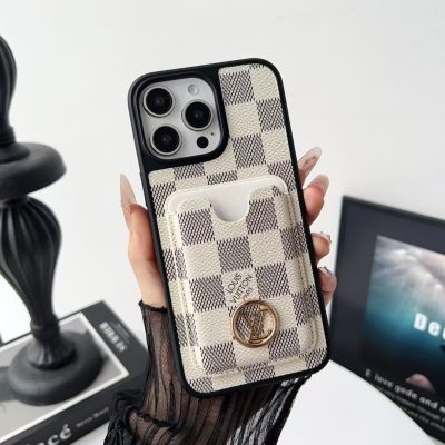 Louis-Vuitton iPhone 17 Pro Max Leather Case with Card Holder Wallet Case LV Gold Logo