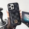 Louis-Vuitton Paris iPhone 17 16 Pro Max Leather Case with Card Holder Wallet – Black Leather Gold LV Logo Protective Phone Cover