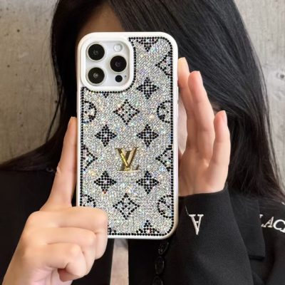 White Louis-Vuitton Paris iPhone 17 Pro Max Leather Case Cover LV Gold Logo – Luxury Leather iPhone Case, Designer Protective Leather Cover for iPhone 16 Pro Max, Slim Premium Leather Phone Case