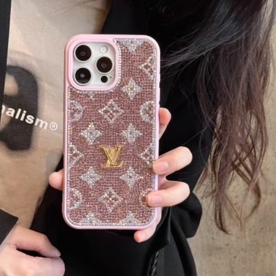 Pink LV iPhone 17 Pro Max Wallet Case Leather Card Holder Phone Case Cover with Gold Logo – Luxury Designer Style Protective Case for iPhone 17 / 16 / 15 / 14 / 13 Pro Max