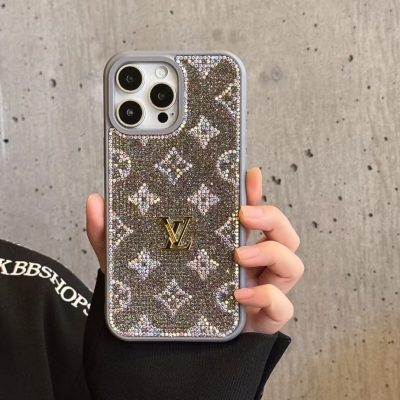 LV Leather iPhone 17 Pro Max Case Cover with Gold Logo – Luxury Designer Louis-Vuitton Style Protective Case for iPhone 16 Pro Max