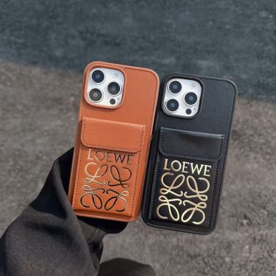 LOEWE iPhone 17 Pro Max Leather Case with Card Holder Wallet – Luxury Leather Wallet Case Cover for iPhone 16 Pro Max