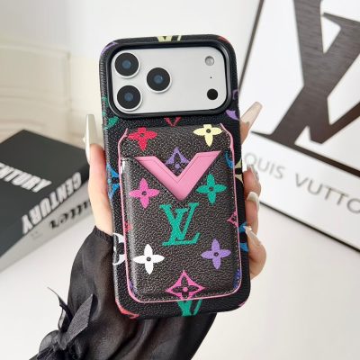Louis-Vuitton LV iPhone 17 / 16 Pro Max Leather Case with Card Holder Wallet – Premium Leather Protective Phone Cover
