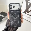 Black Louis-Vuitton iPhone 17 Pro Max Leather Case with Card Holder Wallet Case LV Cover