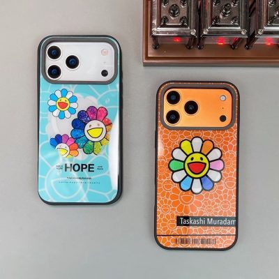 Takashi Murakami Smiling Flowers iPhone 17 Air Case – Magnetic Phone Case Cover for iPhone 17 Pro Max, Murakami Flower iPhone 16 Pro Max Bracket Stand Cover
