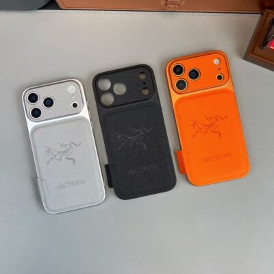 ARCTERYX iPhone 17 Pro Max Leather Case – Premium Leather Phone Case Cover for iPhone 16 Pro Max, Luxury Orange Designer Protective Case