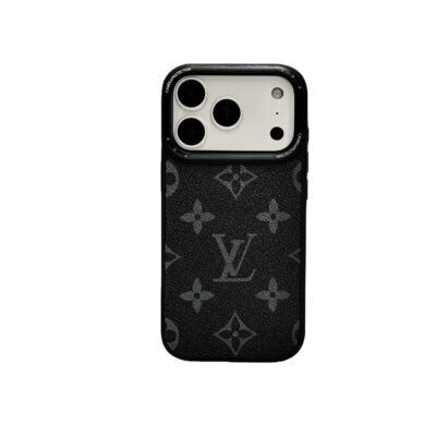 Black Louis-Vuitton iPhone 17 16 Pro Max Leather Case – Luxury LV Leather Phone Cover for iPhone 16 Pro Max