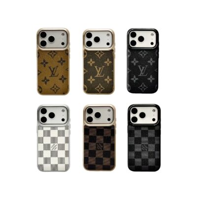 LV iPhone 17 Pro Max Leather Case – Luxury Louis Vuitton Leather Phone Case Cover for iPhone 16 Pro Max, Premium Designer Protective Leather Cover