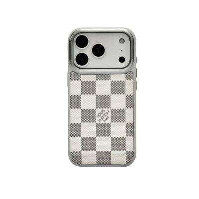 Louis-Vuitton iPhone 17 16 Pro Max Leather Case – Luxury White LV Leather Phone Cover for iPhone 16 Pro Max