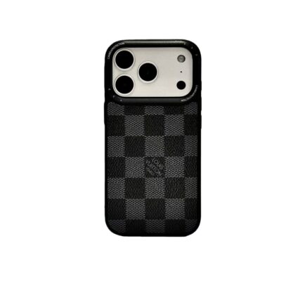 Louis-Vuitton iPhone 17 16 Pro Max Leather Case – Luxury Black LV Leather Phone Cover for iPhone 16 Pro Max