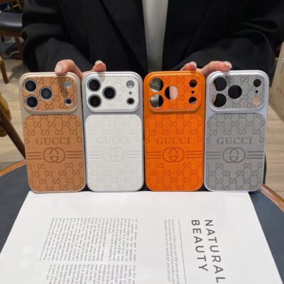 Gucci iPhone 17 Pro Max Leather Case – Luxury GG Leather Phone Case Cover for iPhone 16 Pro Max, Premium Designer Protective Leather Cover