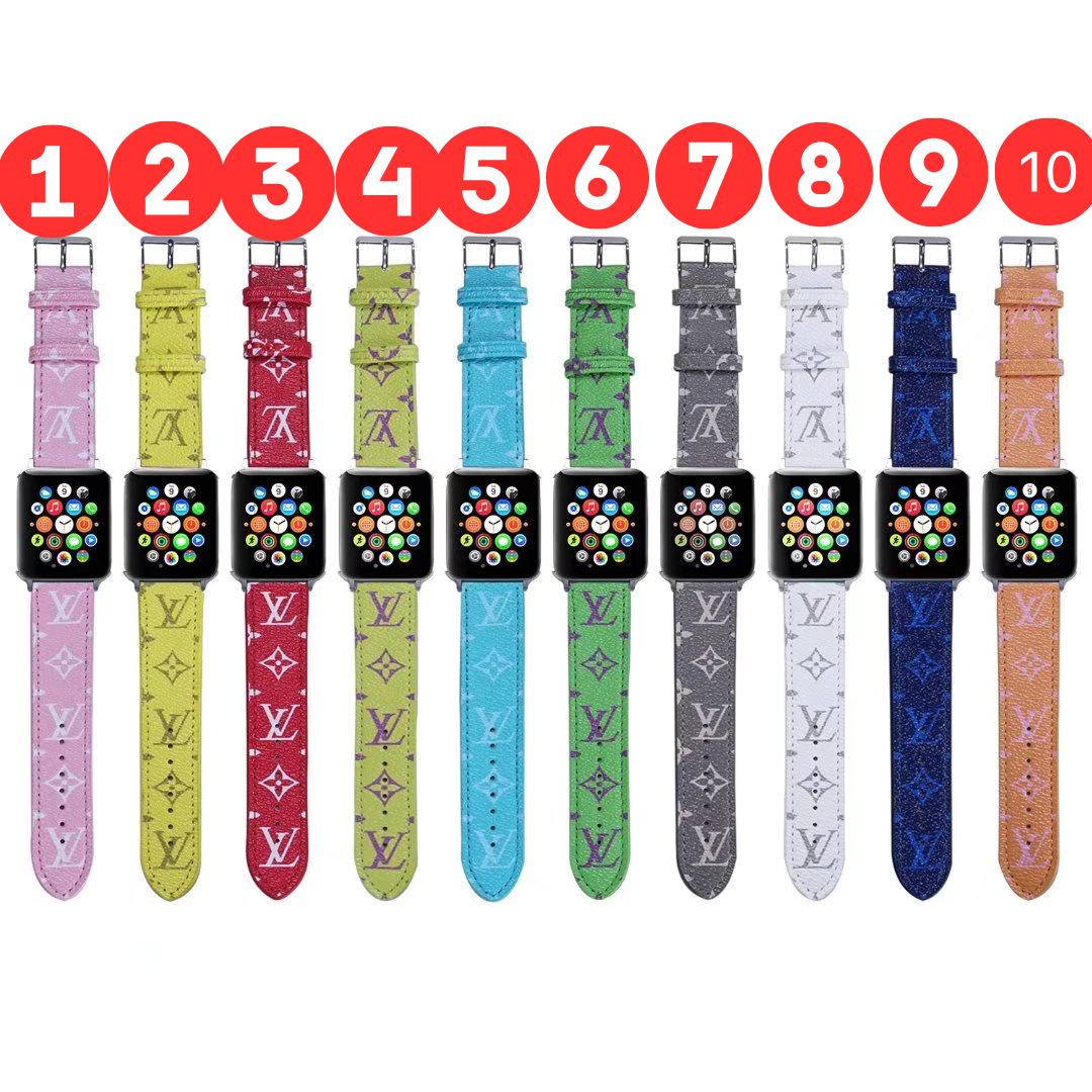 Louis-Vuitton Apple Watch Bands Leather LV Bracelet Strap for Apple Watch Series 10 9 8 7 6 5 4 3 2 1 Luxury Designer Leather Watch Band 38mm 40mm 41mm 42mm 44mm 45mm 46mm 49mm