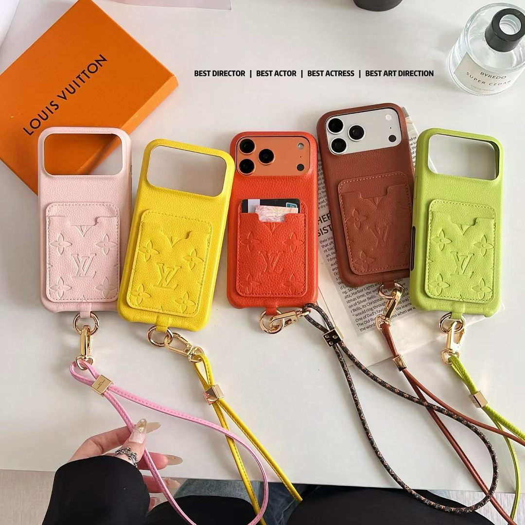 Louis Vuitton iPhone 17 Pro Max Leather Case with Card Holder & Wrist Handle Strap – Wallet Phone Cover for iPhone 14, 15, 16 & 17 Pro Max