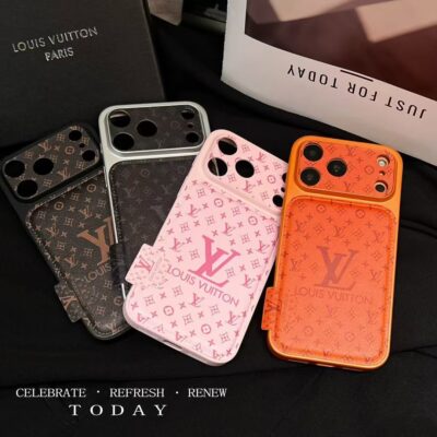 Louis Vuitton iPhone 17 Pro Max Case – Leather Slim Phone Cover for iPhone 15, 16 & 17 Pro Max, Brown, Black, Pink & Orange