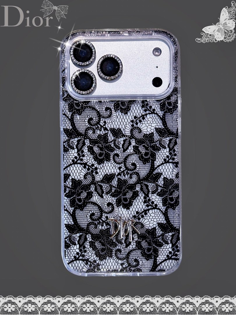 Dior Floral iPhone 17 Pro Max Clear Case – Flower Design Transparent Phone Cover for iPhone 14, 15, 16 & 17 Pro Max, Black, White & Pink
