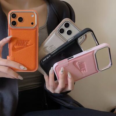 Nike iPhone 17 Pro Max Leather Case – Stylish Leather Phone Cover for iPhone 13, 14, 15, 16 & 17 Pro Max, Orange, Black, Pink & Kaki