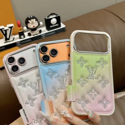 LV iPhone 17 Pro Max Leather Case – Rainbow Color Designer-Style Phone Cover for iPhone 13, 14, 15, 16 & 17 Pro Max