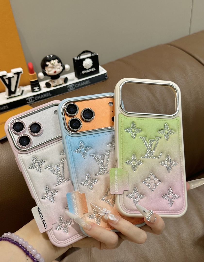 LV iPhone 17 Pro Max Leather Case – Rainbow Color Designer-Style Phone Cover for iPhone 13, 14, 15, 16 & 17 Pro Max