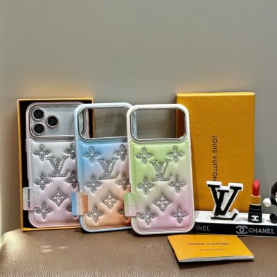 LV iPhone 17 Pro Max Leather Case – Rainbow Color Designer-Style Phone Cover for iPhone 13, 14, 15, 16, 17 & 18 Pro Max