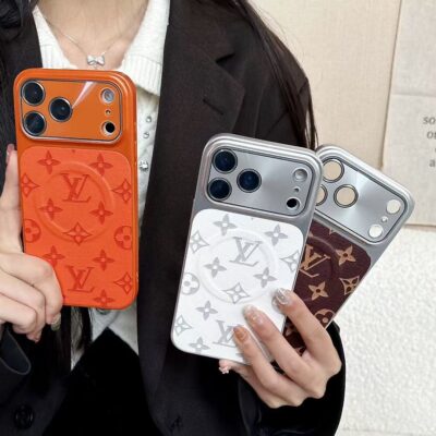 Louis Vuitton iPhone 17 Pro Max Case with MagSafe – Luxury LV Designer Phone Cover for iPhone 13, 14, 15, 16 & 17 Pro Max, White, Orange & Brown