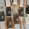 Louis Vuitton iPhone 17 Pro Max Leather Case with Card Holder – Luxury LV Phone Bag with Shoulder Strap and Wallet for iPhone 13, 14, 15, 16 & 17