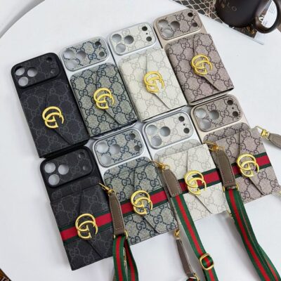 Gucci iPhone 17 Pro Max Leather Case with Card Holder & Shoulder Strap – Luxury Designer Phone Bag for iPhone 13, 14, 15, 16 & 17